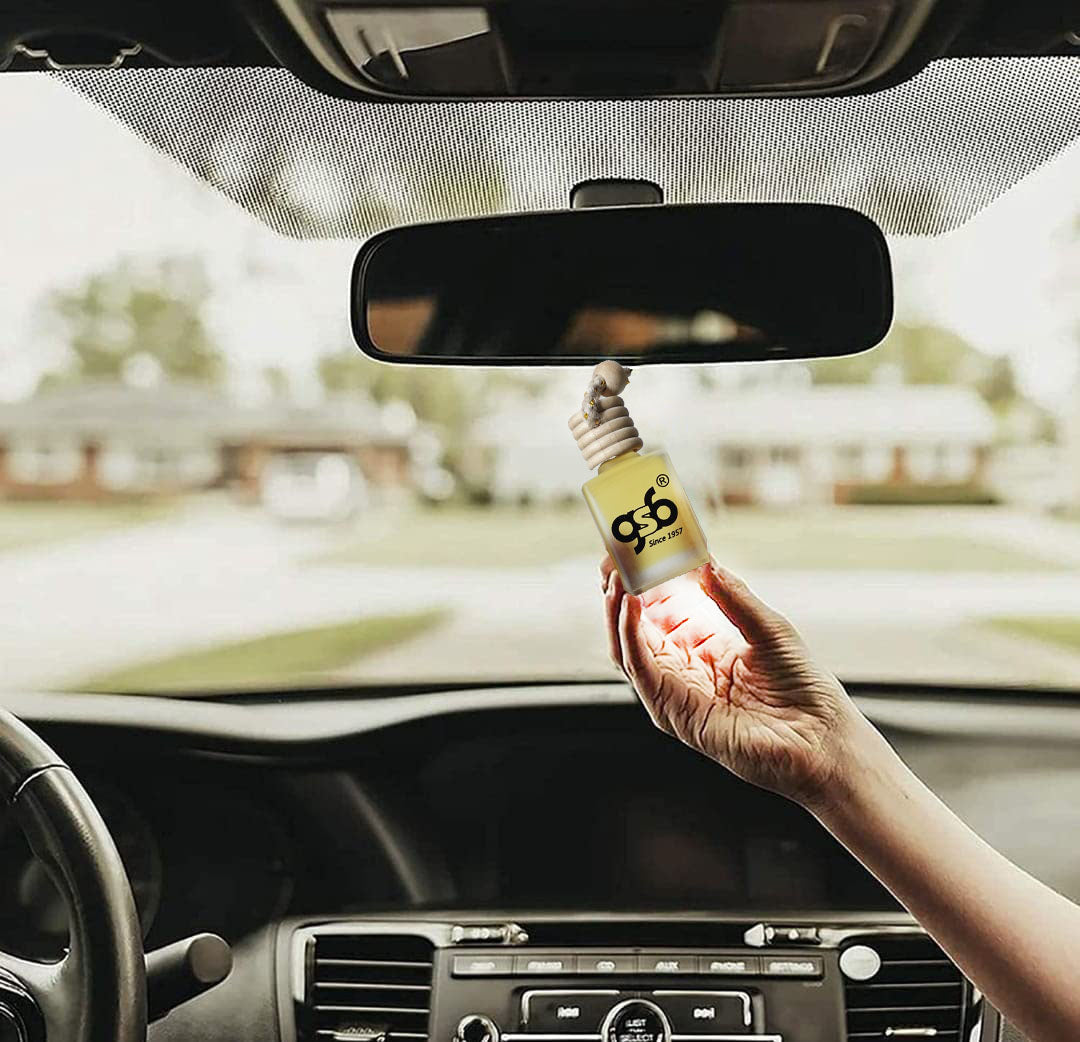 GSB Bela Hanging Car Air Freshener | Long Lasting Car Perfume | Natural And Real Fragrance In Glass Bottle With Wooden Diffuser Lid | 10 Ml