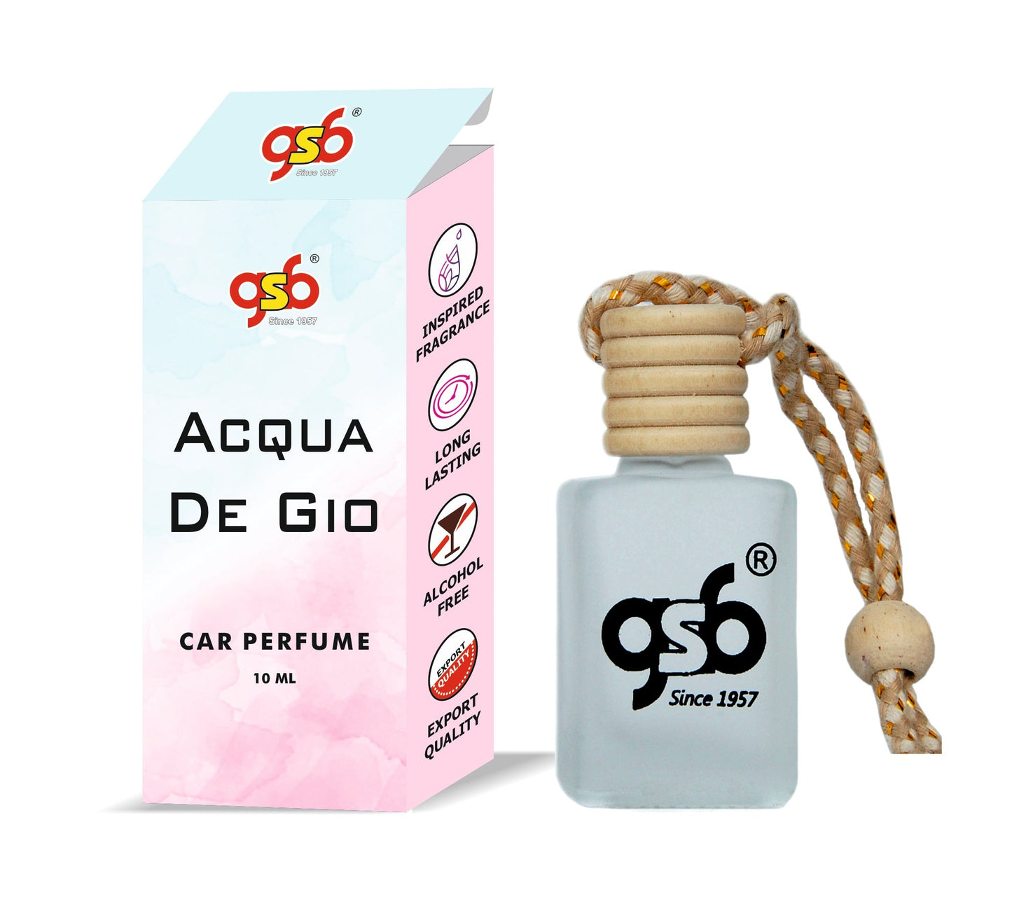 GSB Acqua De Gio Hanging Car Air Freshener Inspired From Acqua De Gio Axmani | Natural Fragrance In Glass Bottle With Wooden Diffuser Lid | 10 Ml