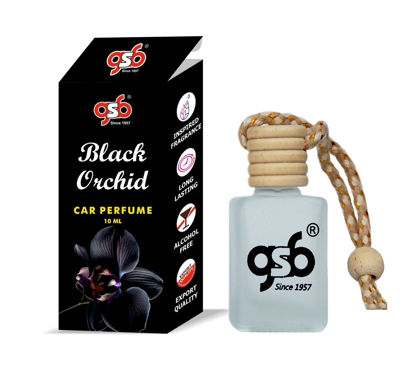 GSB Black Orchid Hanging Car Air Freshener Inspired From Black Orchid Fom Tord | Natural Fragrance In Glass Bottle With Wooden Diffuser Lid | 10 Ml