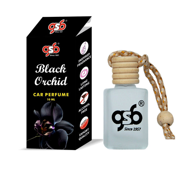 GSB Black Orchid Hanging Car Air Freshener Inspired From Black Orchid Fom Tord | Natural Fragrance In Glass Bottle With Wooden Diffuser Lid | 10 Ml