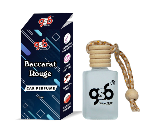 GSB Baccarat Hanging Car Air Freshener Inspired From Baccarat Rouge 540 | Natural Fragrance In Glass Bottle With Wooden Diffuser Lid | 10 Ml