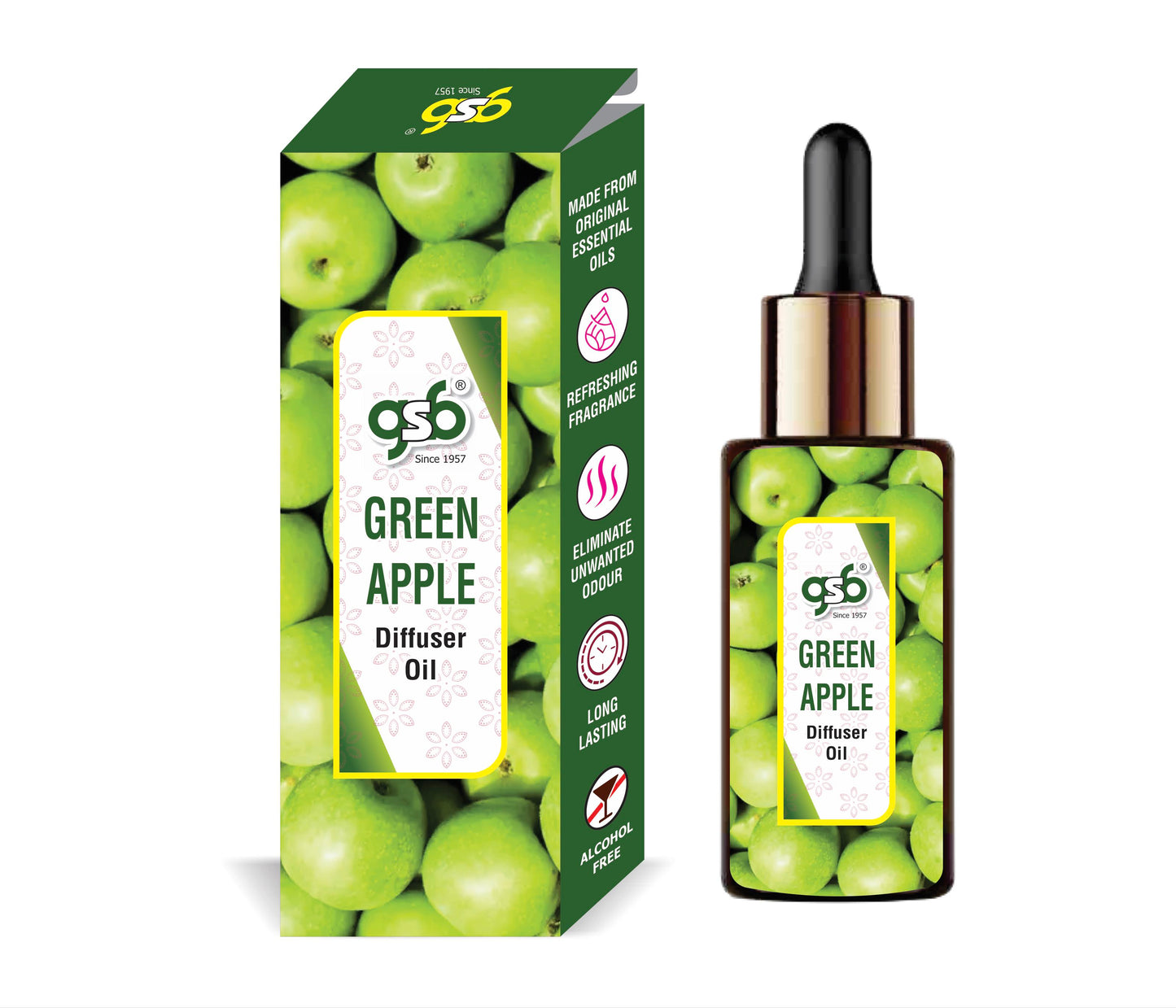GSB Green Apple Diffuser Oil | Used In Reed Diffuser, Candle Burner, Electric Diffuser, Humidifiers and Air Revitalizer | Aromatherapy Oil