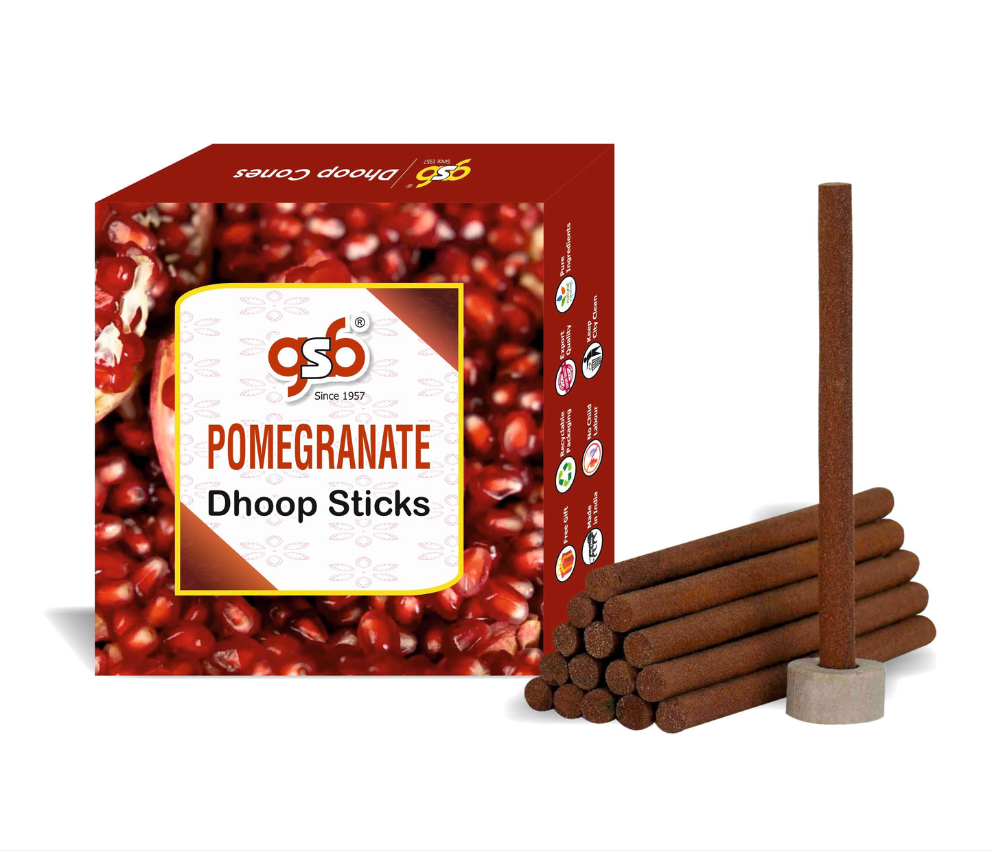 GSB Pomegranate Premium Dhoop Sticks with Stand Holder in Box. | Dhoop Batti | No Charcoal | No Bamboo