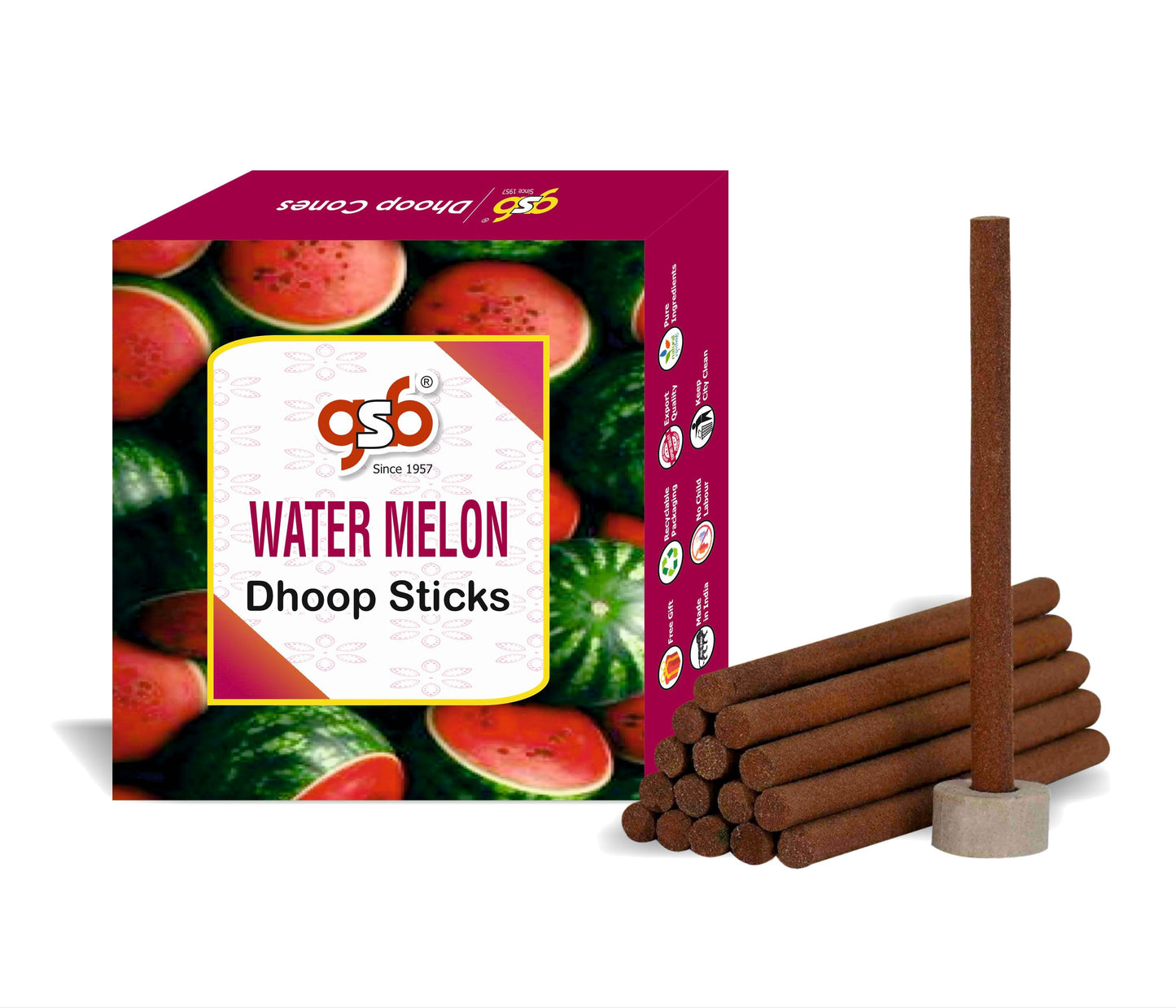 GSB Watermelon Premium Dhoop Sticks with Stand Holder in Box. | Dhoop Batti | No Charcoal | No Bamboo