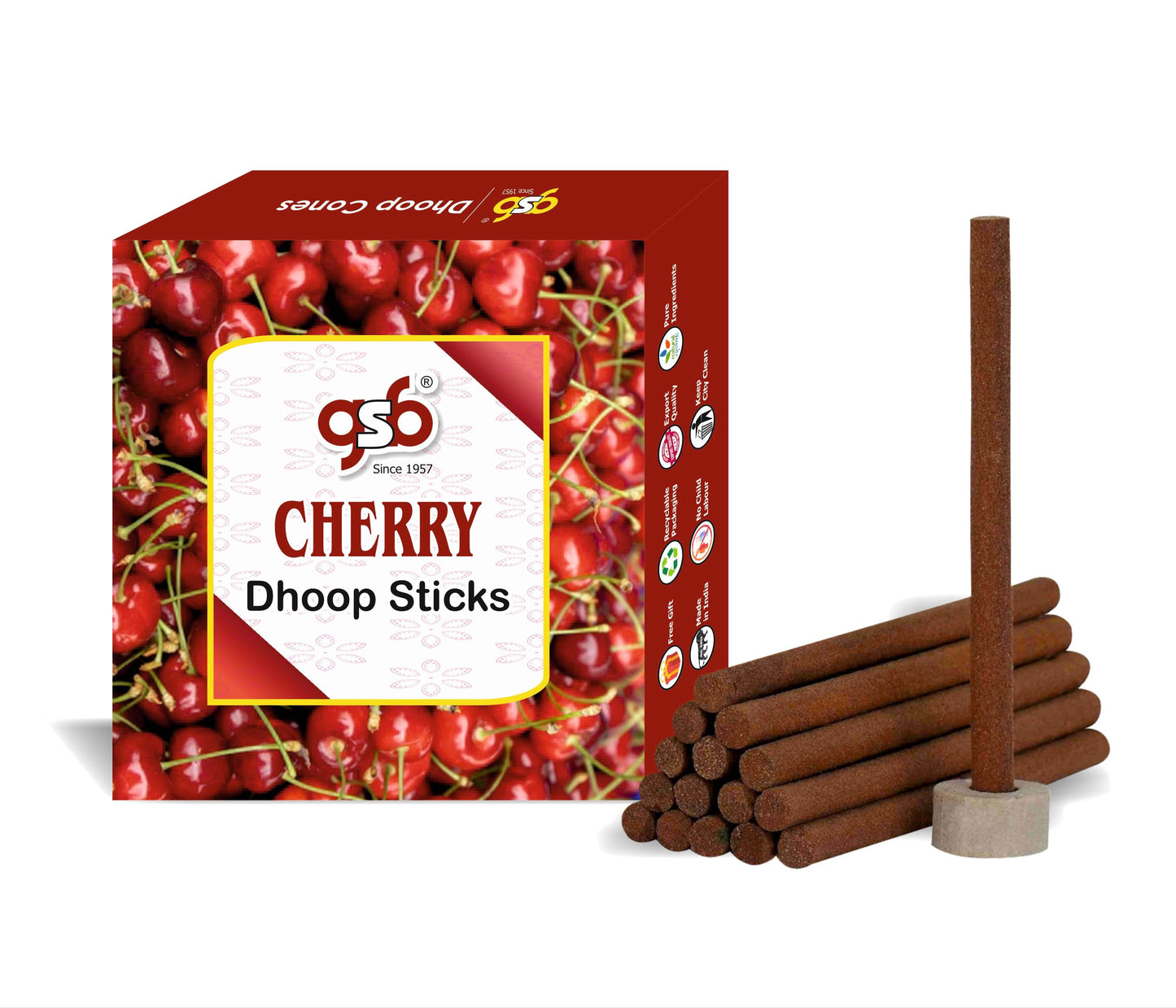 GSB Cherry Premium Dhoop Sticks with Stand Holder in Box. | Dhoop Batti | No Charcoal | No Bamboo