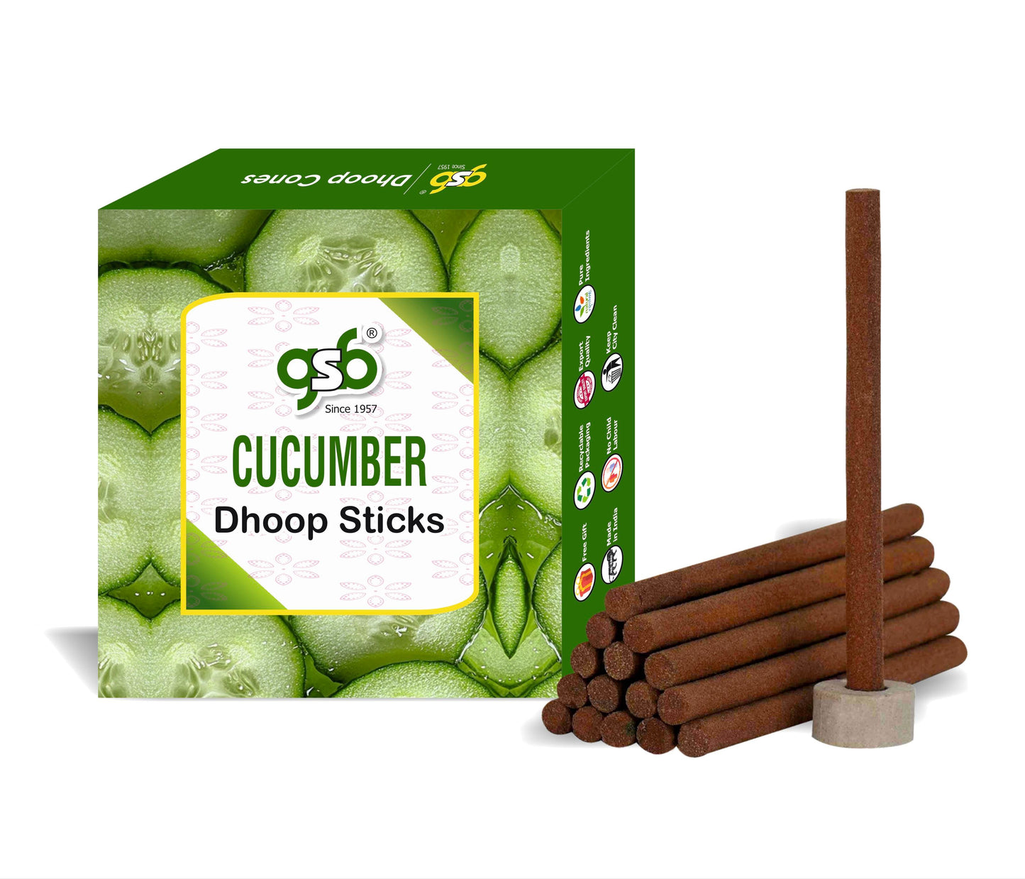 GSB Cucumber Premium Dhoop Sticks with Stand Holder in Box. | Dhoop Batti | No Charcoal | No Bamboo