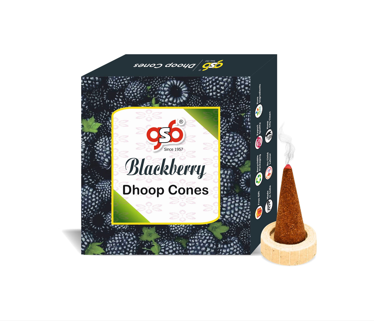 GSB Blackberry Premium Dhoop Cones with Stand Holder in Box | Dhoop Cones | No Charcoal | No Bamboo