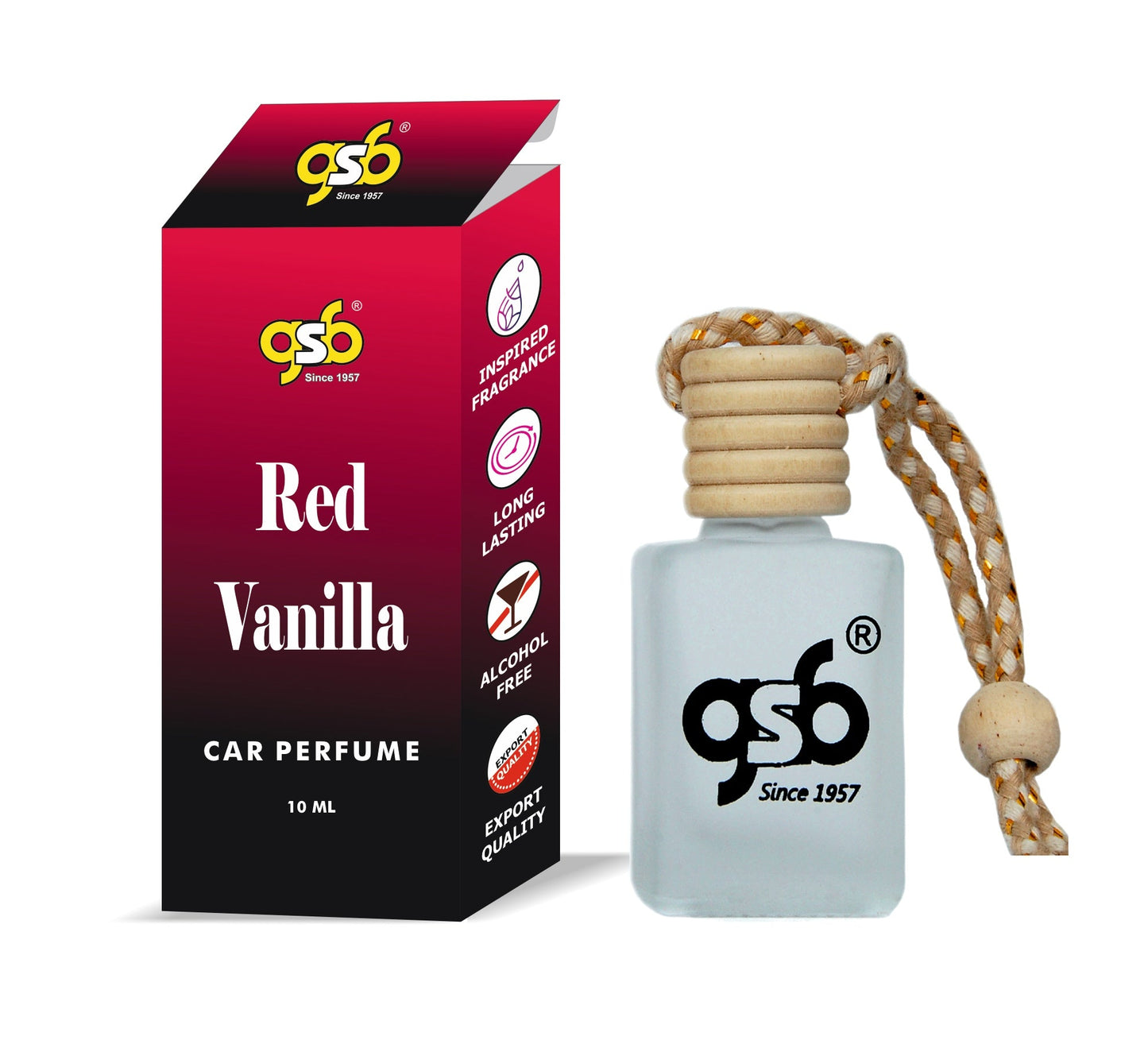 GSB Vanilla Hanging Car Air Freshener Inspired From Zrra Red Vanilla | Natural Fragrance In Glass Bottle With Wooden Diffuser Lid | 10 Ml