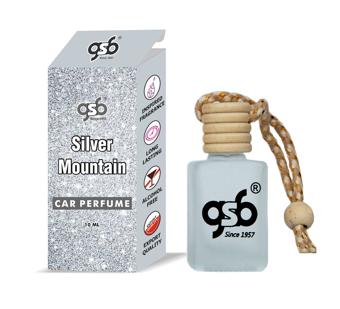 GSB Silver Mountain Hanging Car Air Freshener Inspired From Greed Silver Mountain | Natural Fragrance In Glass Bottle With Wooden Diffuser Lid | 10 Ml