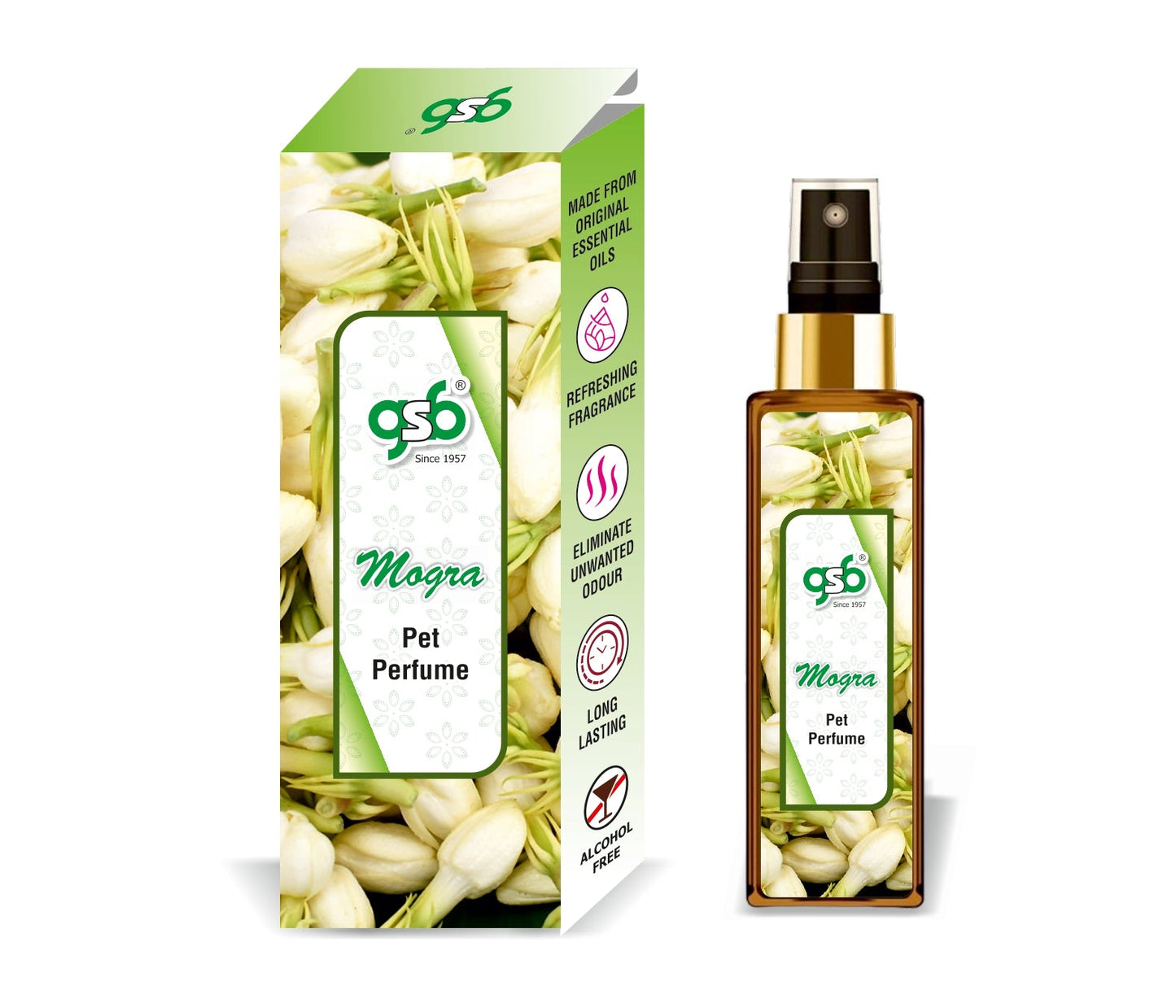 GSB Mogra Pet Perfume | Alcohol Free | Smell Remover | Keeps Coat Smelling Fresh | Long Lasting | Dog & Cat Cologne | For All Breeds