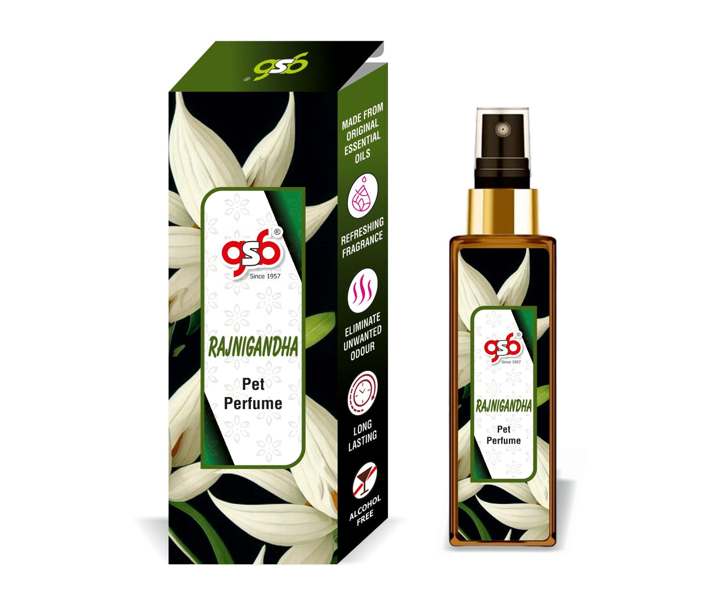 GSB Rajnigandha Pet Perfume | Alcohol Free | Smell Remover | Keeps Coat Smelling Fresh | Long Lasting | Dog & Cat Cologne | For All Breeds