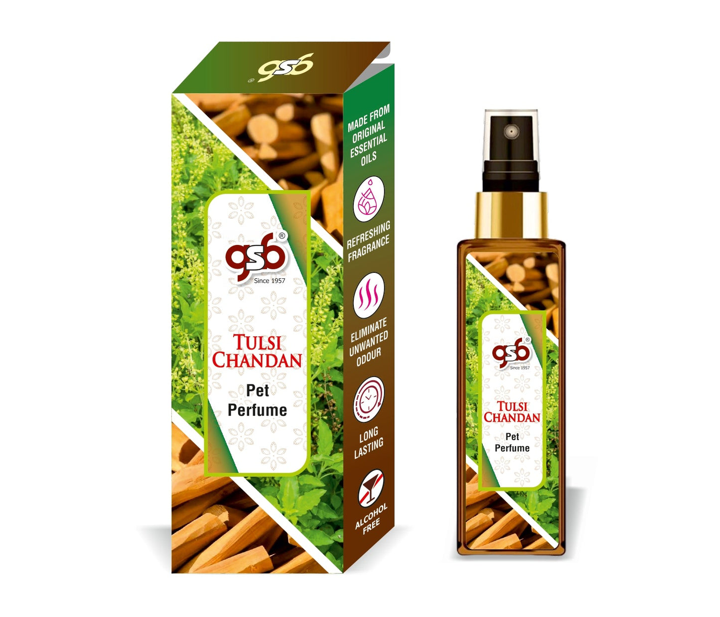 GSB Tulsi Chandan Pet Perfume | Alcohol Free | Smell Remover | Keeps Coat Smelling Fresh | Long Lasting | Dog & Cat Cologne | For All Breeds