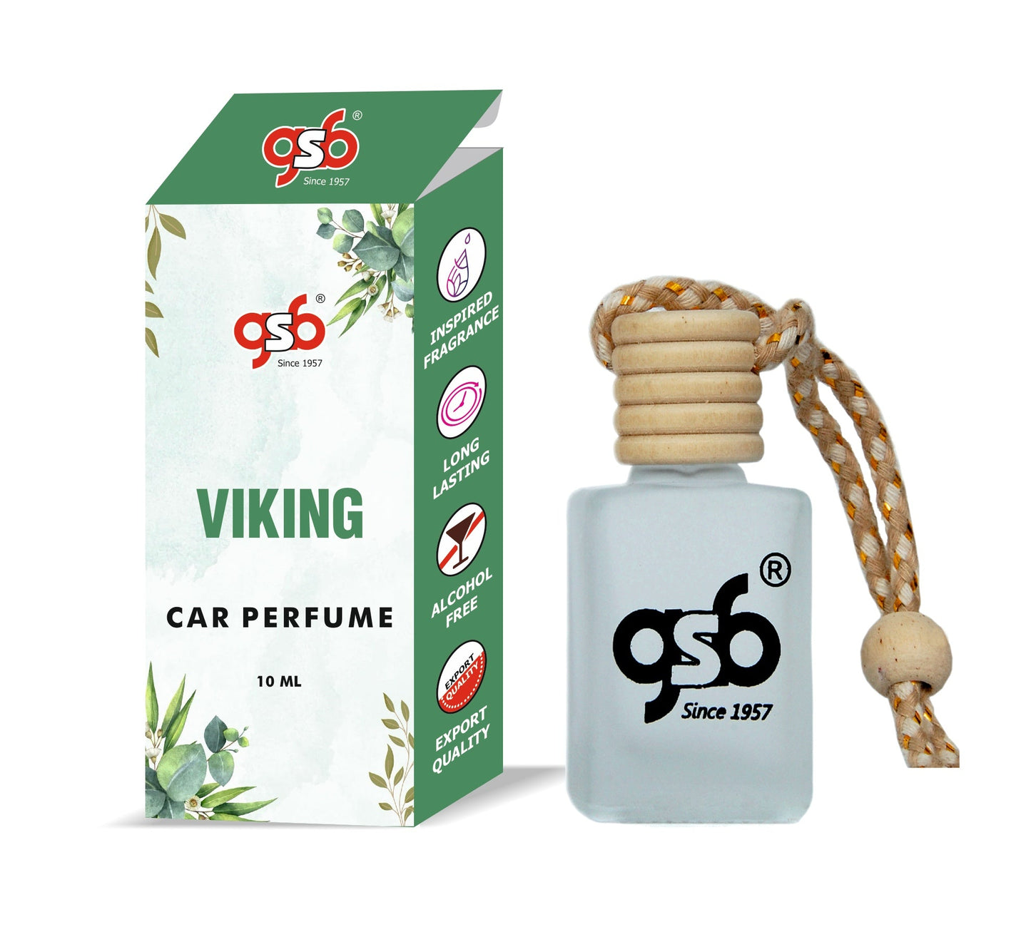GSB Viking Hanging Car Air Freshener Inspired From Greed Viking | Natural Fragrance In Glass Bottle With Wooden Diffuser Lid | 10 Ml