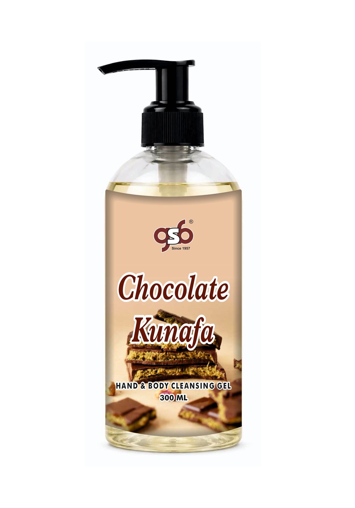 GSB Chocolate Kunafa Hand And Body Cleansing Gel | Luxury Body Wash & Shower Gel With Long Lasting Aroma | No Parabens & Silicones | 300 ml