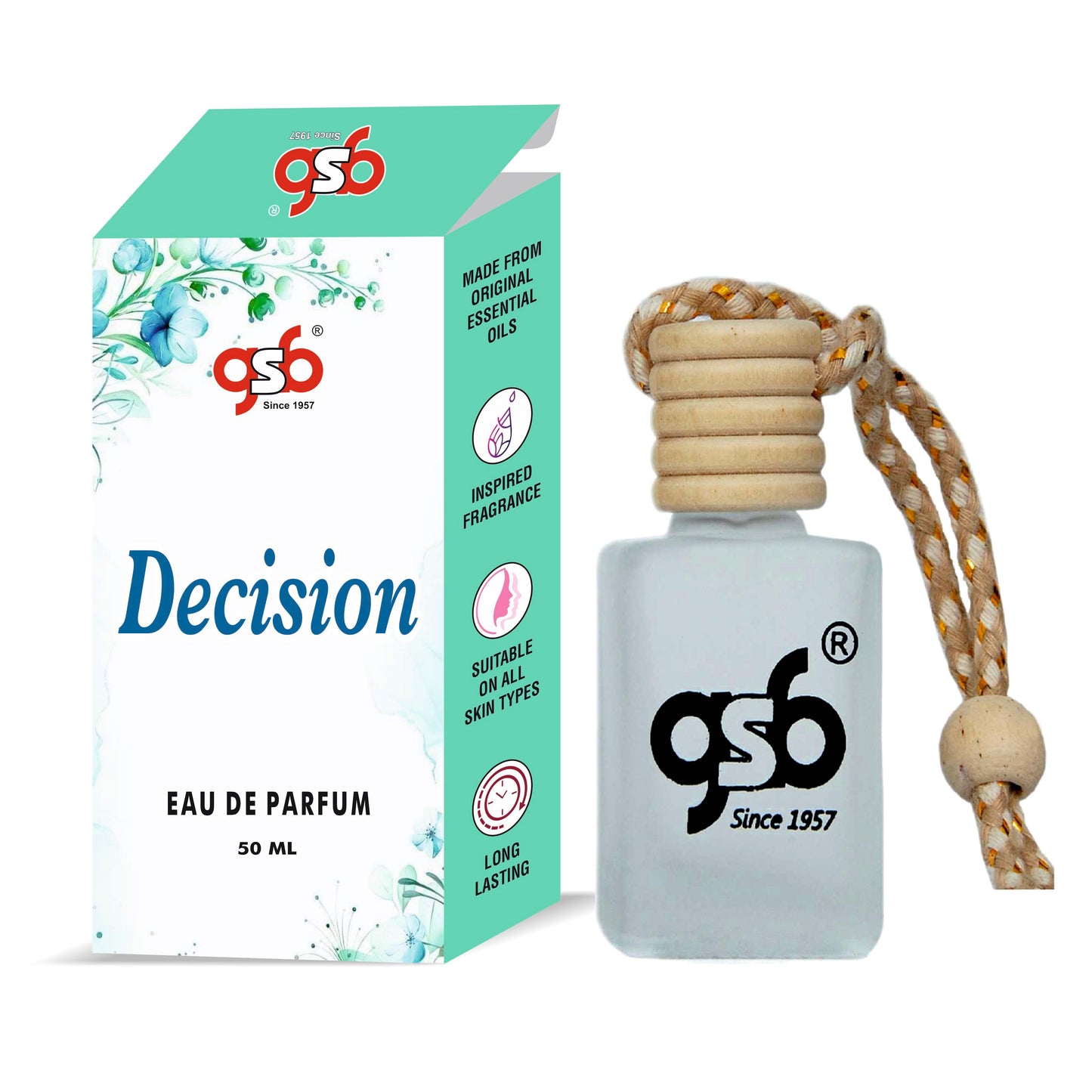 GSB Decision Hanging Car Air Freshener Inspired From Amage Decision | Natural Fragrance In Glass Bottle With Wooden Diffuser Lid | 10 Ml