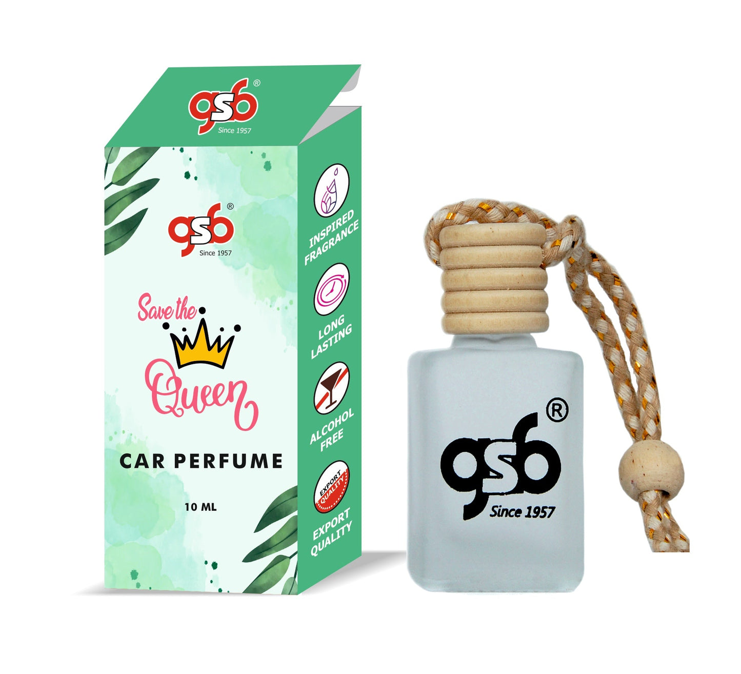 GSB Save The Queen Hanging Car Air Freshener Inspired From Atskinson Save The Queen | Natural Fragrance In Glass Bottle With Wooden Diffuser Lid | 10 Ml