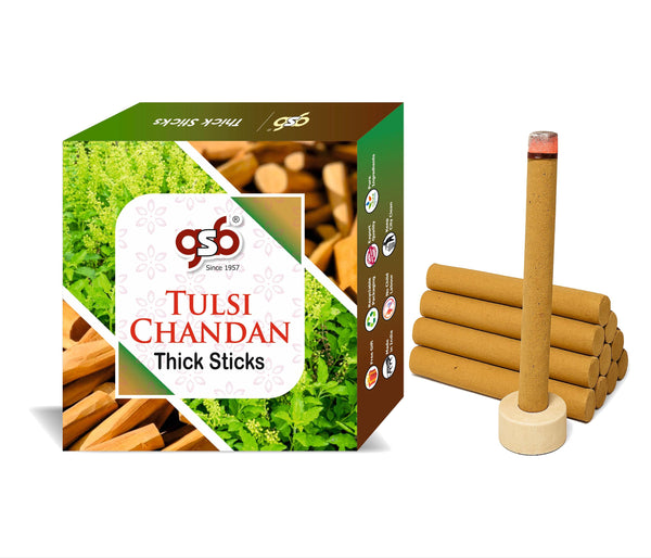 GSB Tulsi Chandan Premium Thick Dhoop Sticks with Stand Holder in Box | Dhoop Batti | No Charcoal | No Bamboo