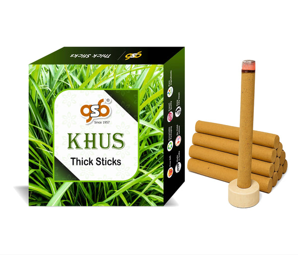 GSB Khus Premium Thick Dhoop Sticks with Stand Holder in Box | Dhoop Batti | No Charcoal | No Bamboo