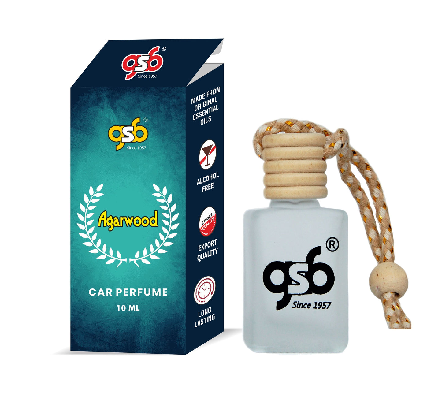 GSB Agarwood Hanging Car Air Freshener | Long Lasting Car Perfume | Natural And Real Fragrance In Glass Bottle With Wooden Diffuser Lid | 10 Ml