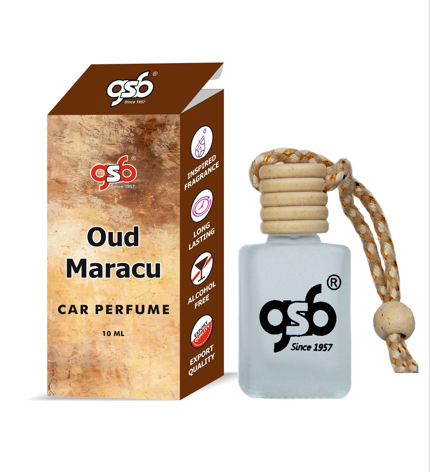 GSB Oud Maracu Hanging Car Air Freshener Inspired From Oud Maracu Masion Crillevi | Natural Fragrance In Glass Bottle With Wooden Diffuser Lid | 10 Ml