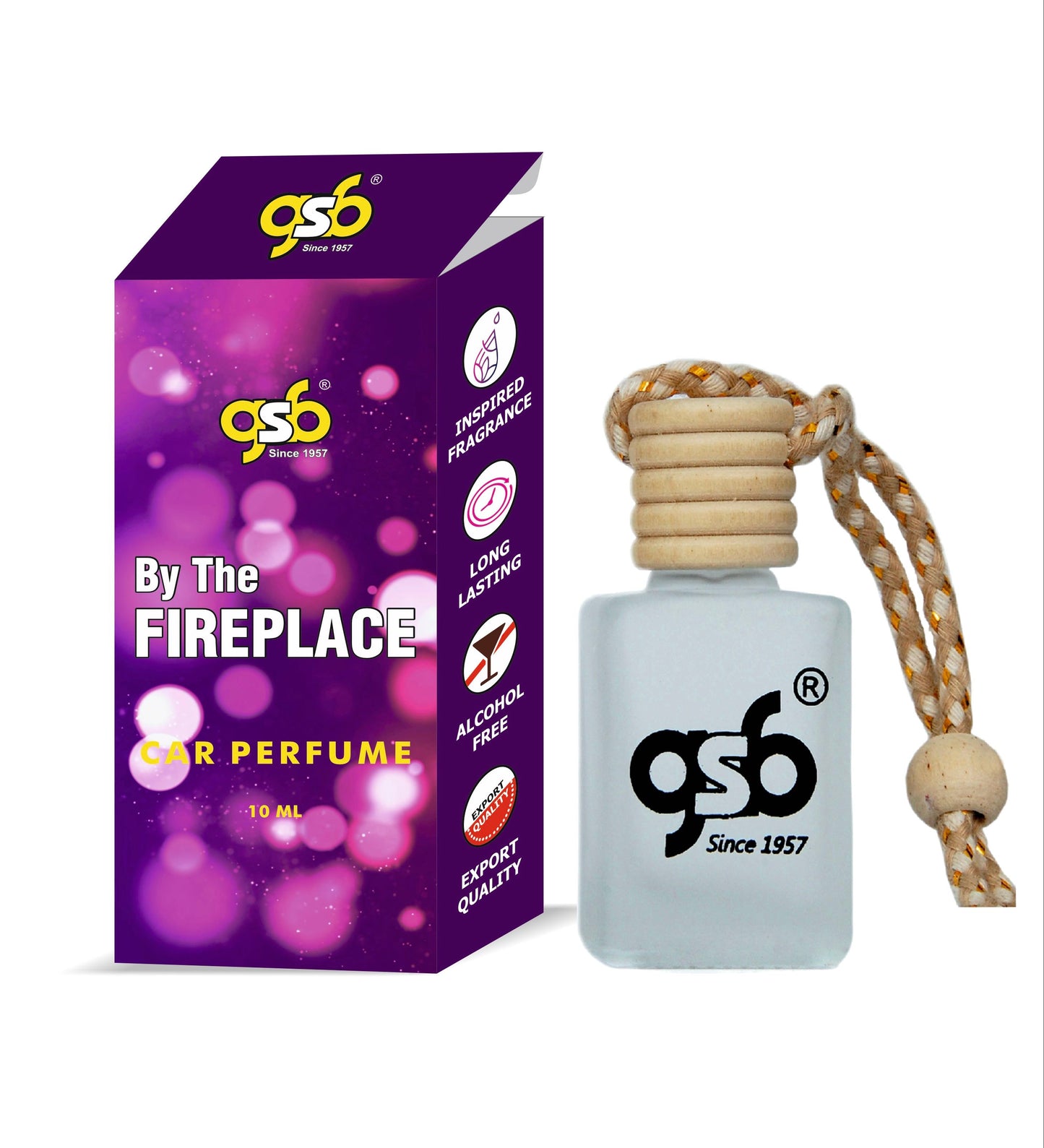 GSB By The Fireplace Hanging Car Air Freshener Inspired From Masion Margeila Fireplace | Natural Fragrance In Glass Bottle With Wooden Diffuser Lid | 10 Ml