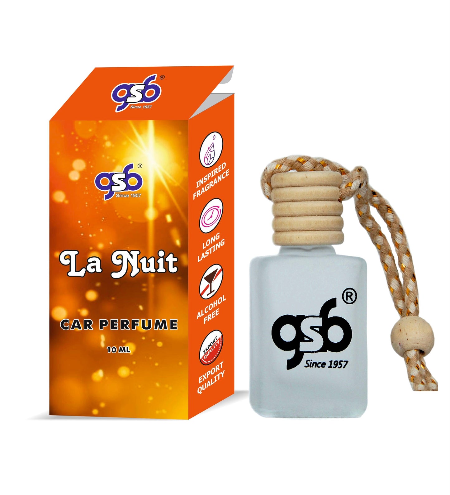 GSB La Nuit Hanging Car Air Freshener Inspired From La Nuit Ysl | Natural Fragrance In Glass Bottle With Wooden Diffuser Lid | 10 Ml
