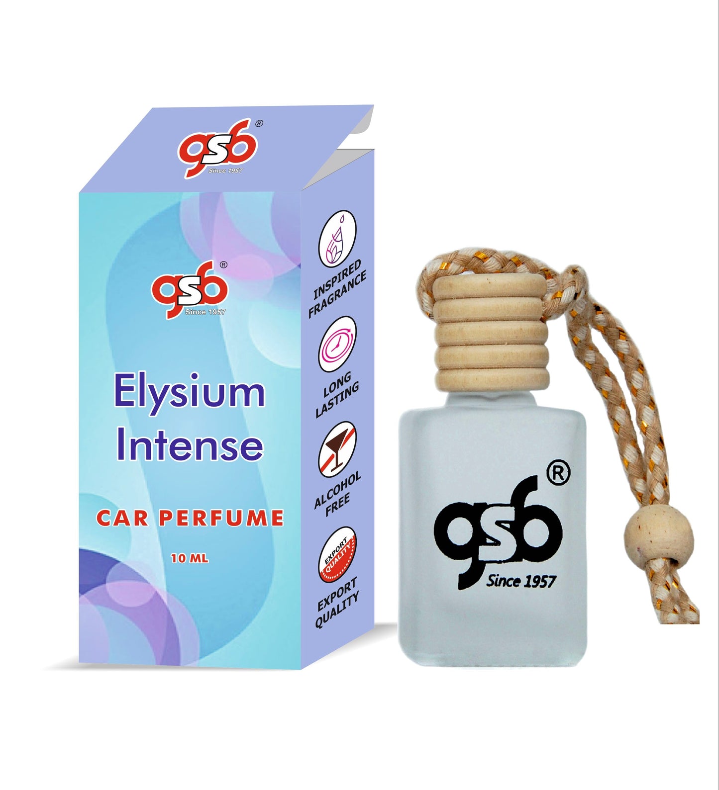 GSB Elysium Intense Hanging Car Air Freshener Inspired From Roza Elysium | Natural Fragrance In Glass Bottle With Wooden Diffuser Lid | 10 Ml