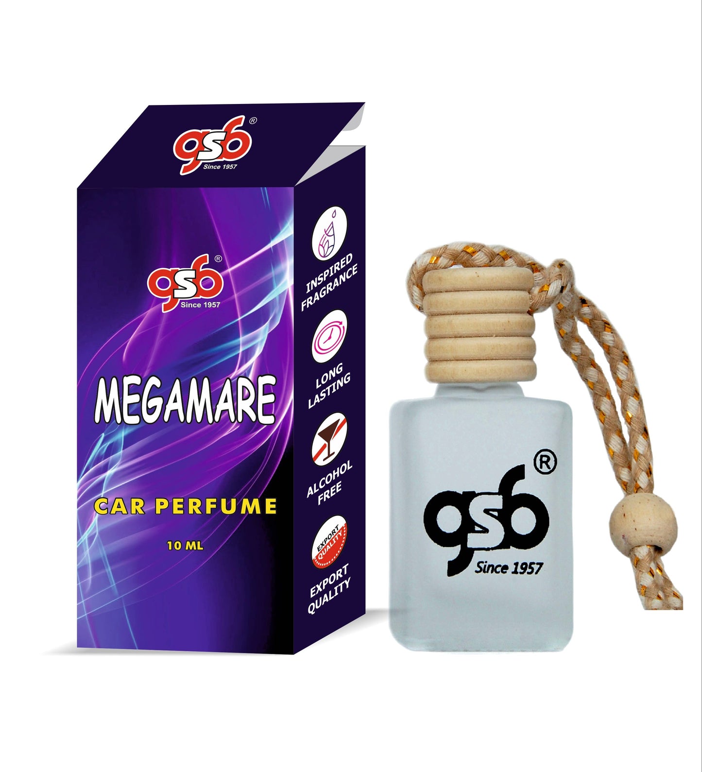 GSB Megamare Hanging Car Air Freshener Inspired From Otro Pasiri Megamare | Natural Fragrance In Glass Bottle With Wooden Diffuser Lid | 10 Ml