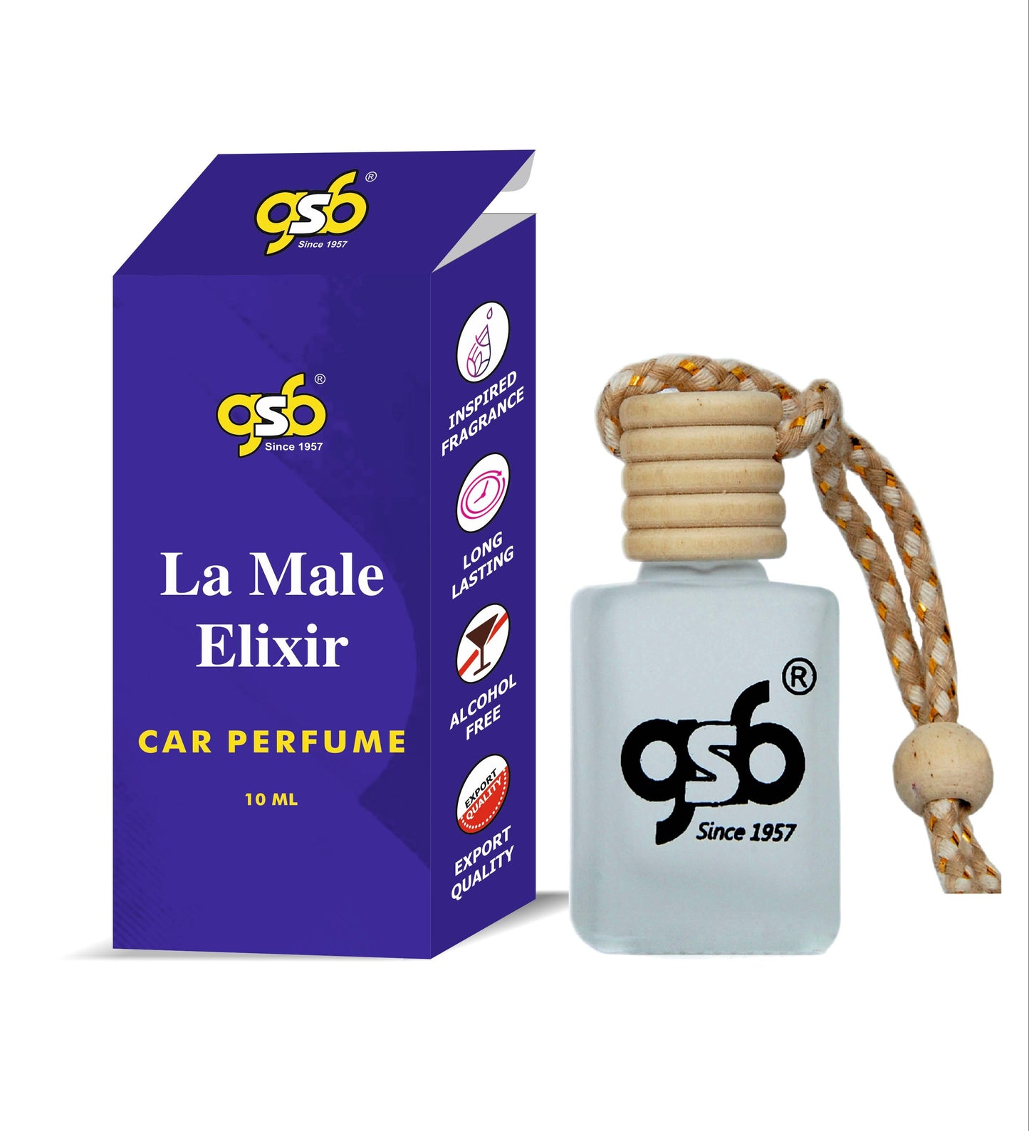 GSB La Male Elixir Hanging Car Air Freshener Inspired From La Male Elixir Jane Paul Gualiter | Natural Fragrance In Glass Bottle With Wooden Diffuser Lid | 10 Ml
