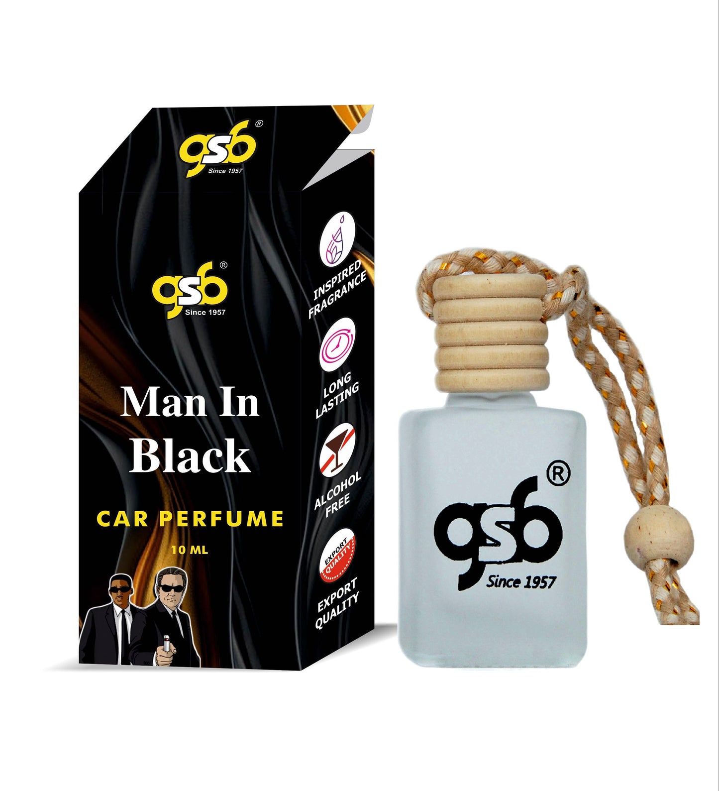 GSB Man In Black Hanging Car Air Freshener Inspired From Bulgri Man In Black | Natural Fragrance In Glass Bottle With Wooden Diffuser Lid | 10 Ml