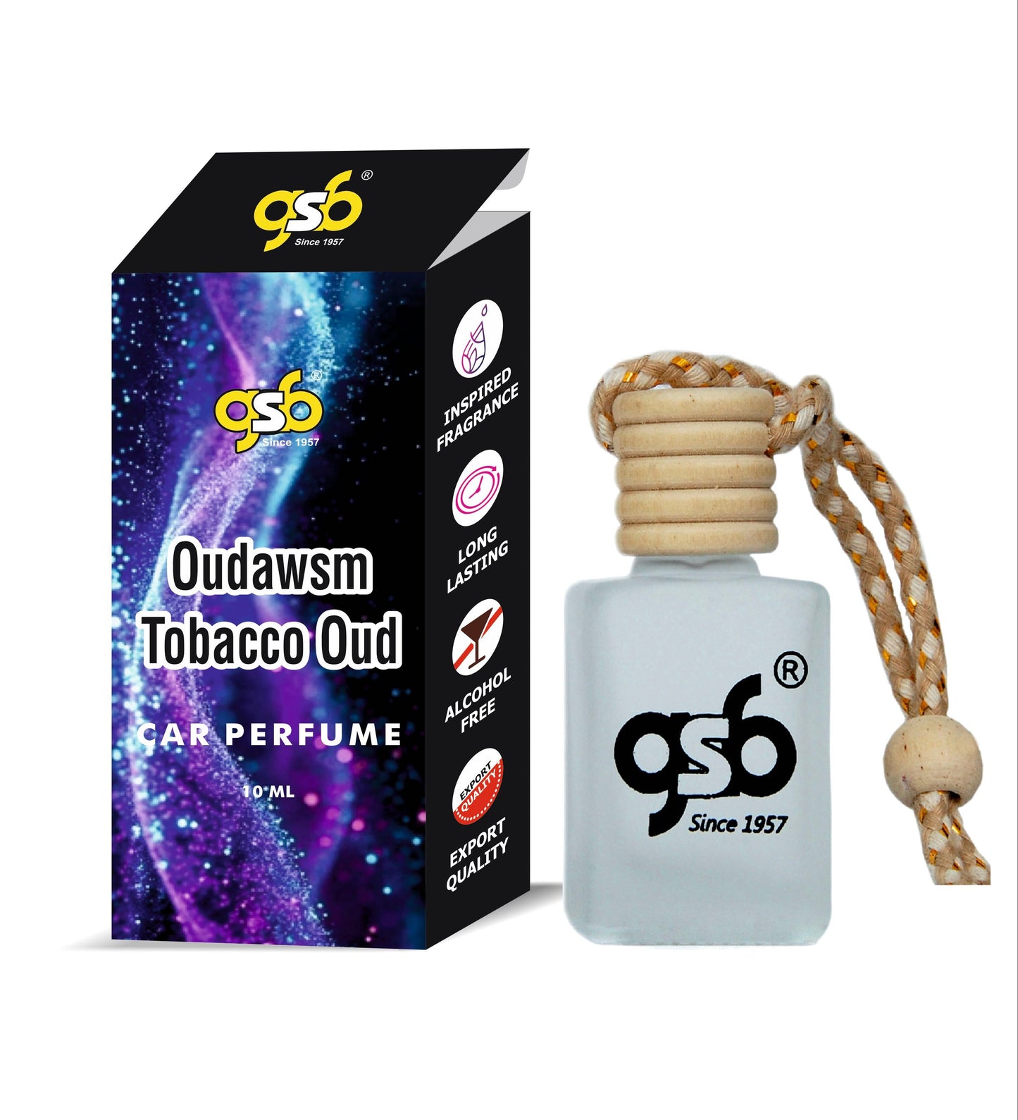 GSB Oudawsm Tobacco Oud Hanging Car Air Freshener Inspired From Kyali Tobacco Oud | Natural Fragrance In Glass Bottle With Wooden Diffuser Lid | 10 Ml