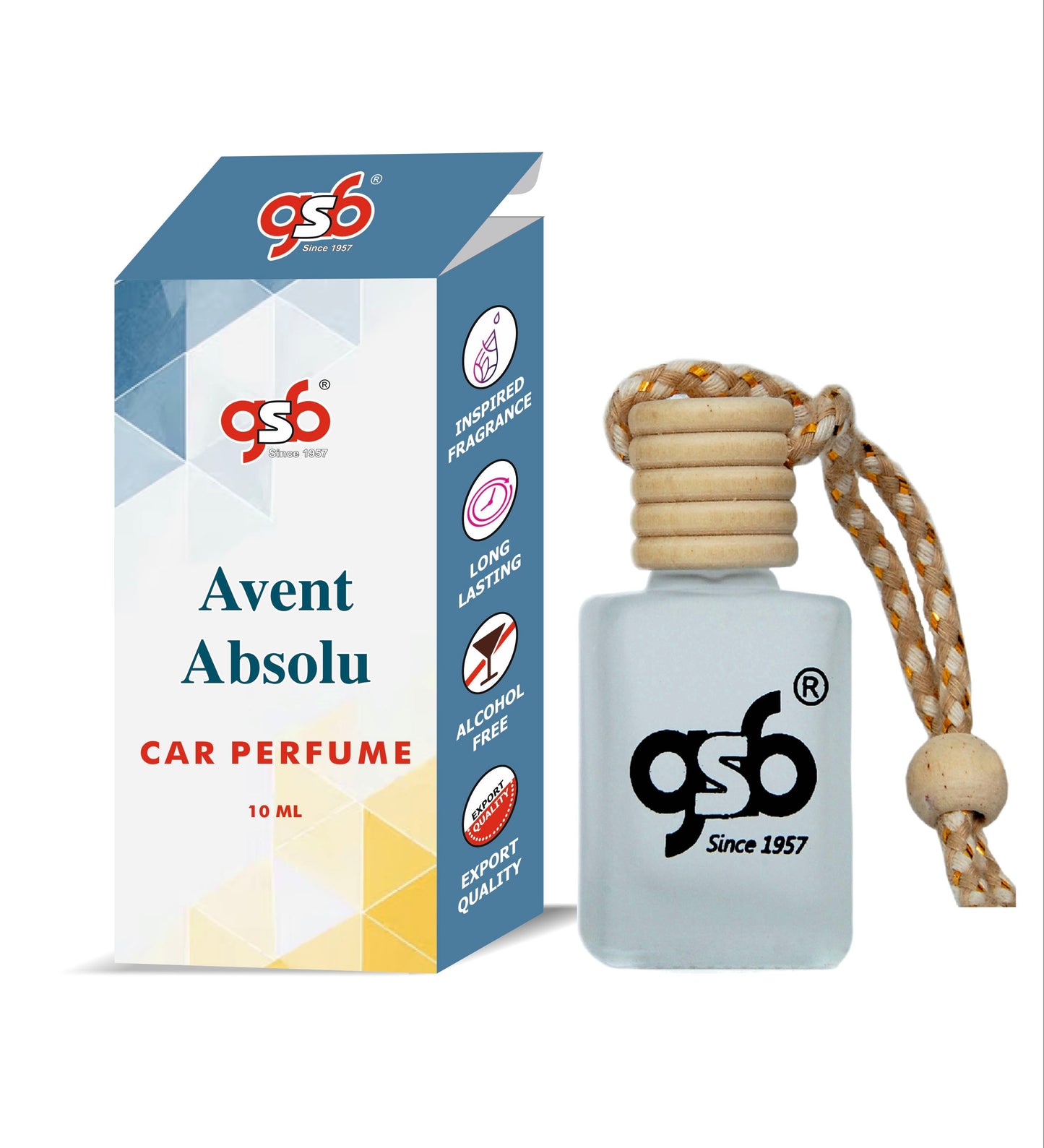 GSB Avent Absolu Hanging Car Air Freshener Inspired From Greed Avent Absolu | Natural Fragrance In Glass Bottle With Wooden Diffuser Lid | 10 Ml
