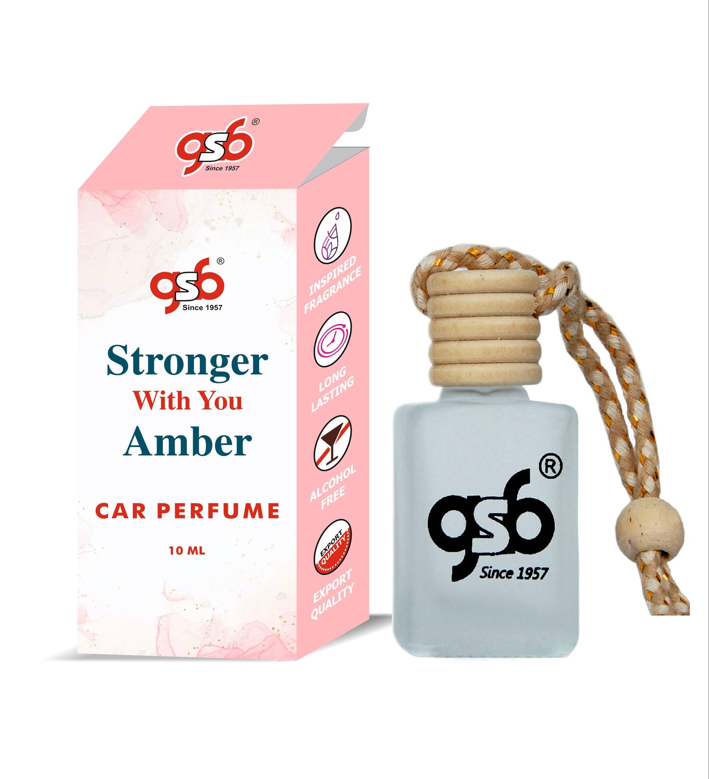 GSB Stronger With You Amber Hanging Car Air Freshener Inspired From Axmani Stronger With You Amber | Natural Fragrance In Glass Bottle With Wooden Diffuser Lid | 10 Ml
