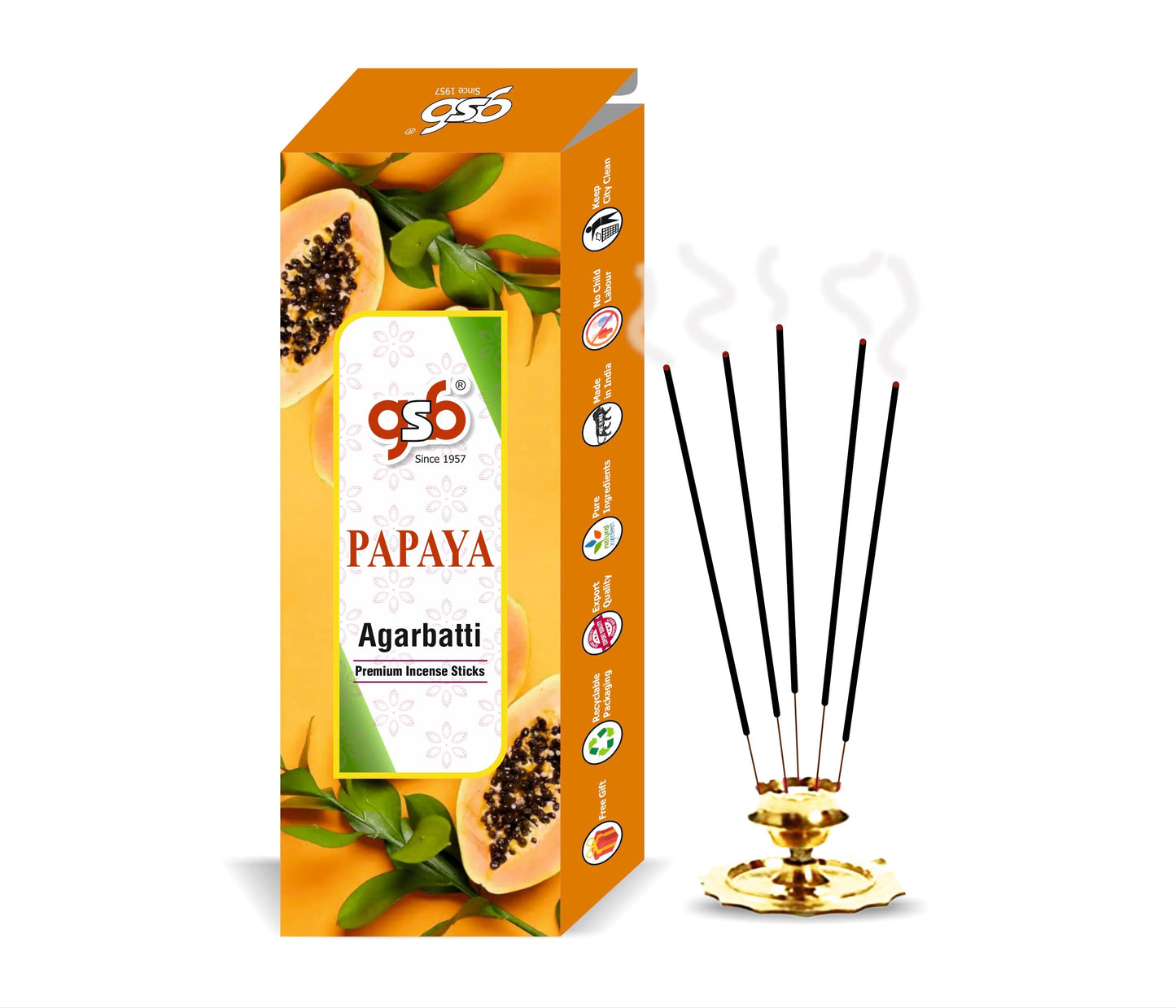 GSB Papaya Premium Incense Sticks | Agarbatti | Made with Natural Essential Oil