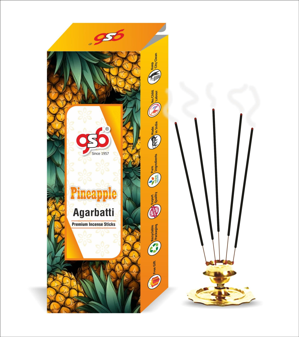 GSB Pineapple Premium Incense Sticks | Agarbatti | Made with Natural Essential Oil