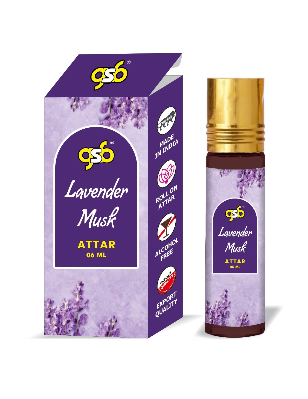 GSB Lavender Musk Pure Natural Attar/Itra/Perfume Roll On | Alcohol Free | Long Lasting | Undiluted | Unisex | 6 ml