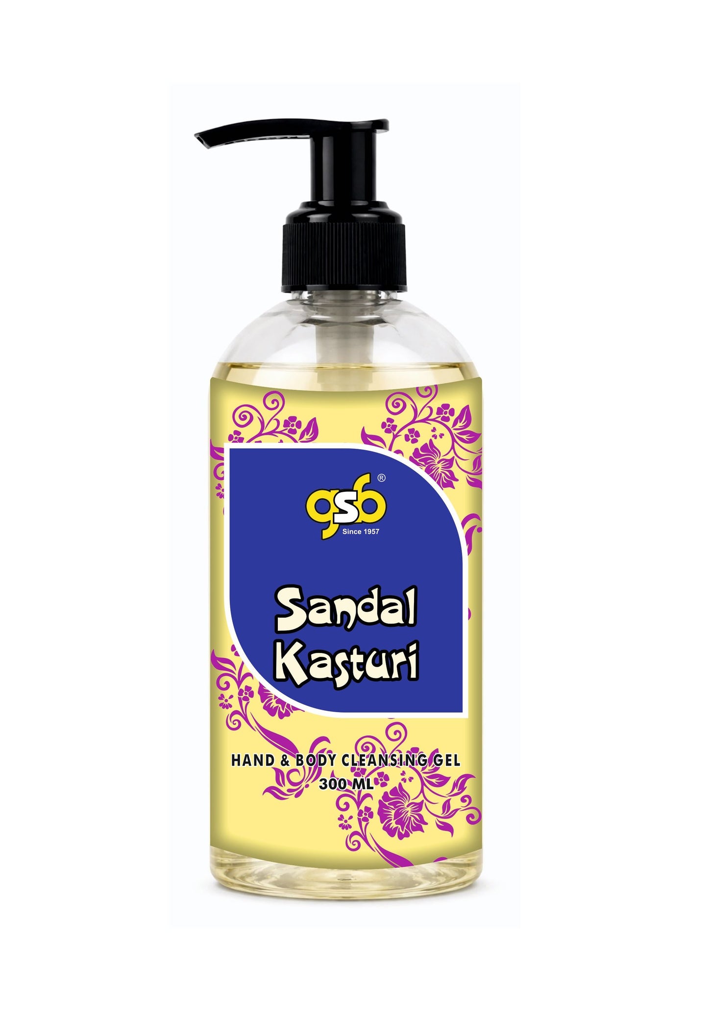 GSB Sandal Kasturi Hand And Body Cleansing Gel | Luxury Body Wash & Shower Gel With Long Lasting Aroma | No Parabens & Silicones | Suitable for All Skin Types | 300 ml
