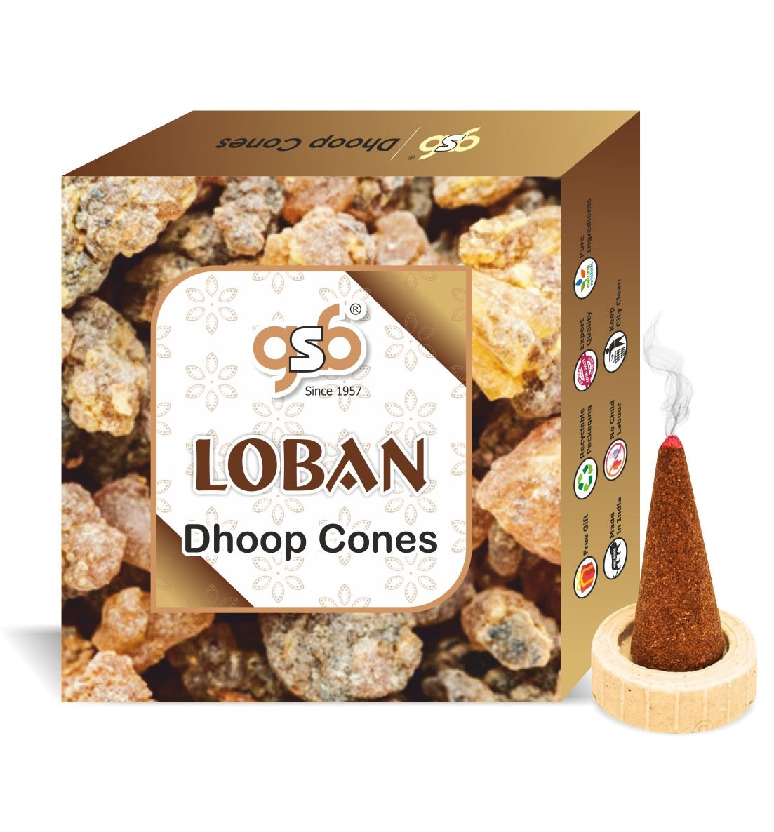 GSB Loban Premium Dhoop Cones with Stand Holder in Box | Dhoop Cone | No Charcoal | No Bamboo