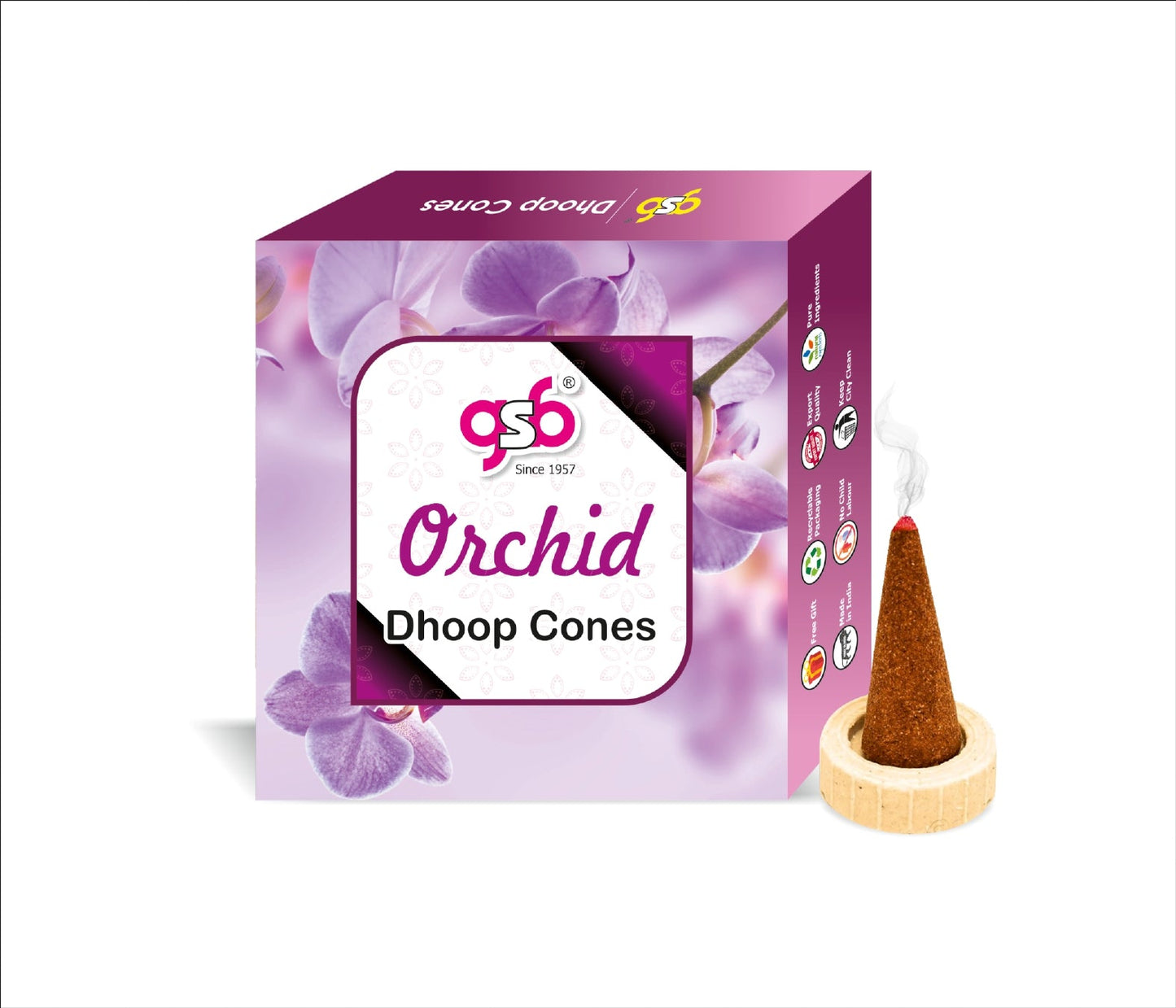 GSB Orchid Premium Dhoop Cones with Stand Holder in Box | Dhoop Cones | No Charcoal | No Bamboo