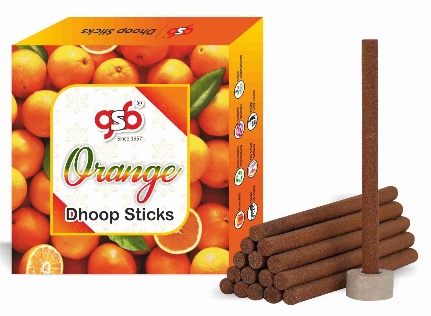 GSB Orange Premium Dhoop Sticks with Stand Holder in Box. | Dhoop Batti | No Charcoal | No Bamboo