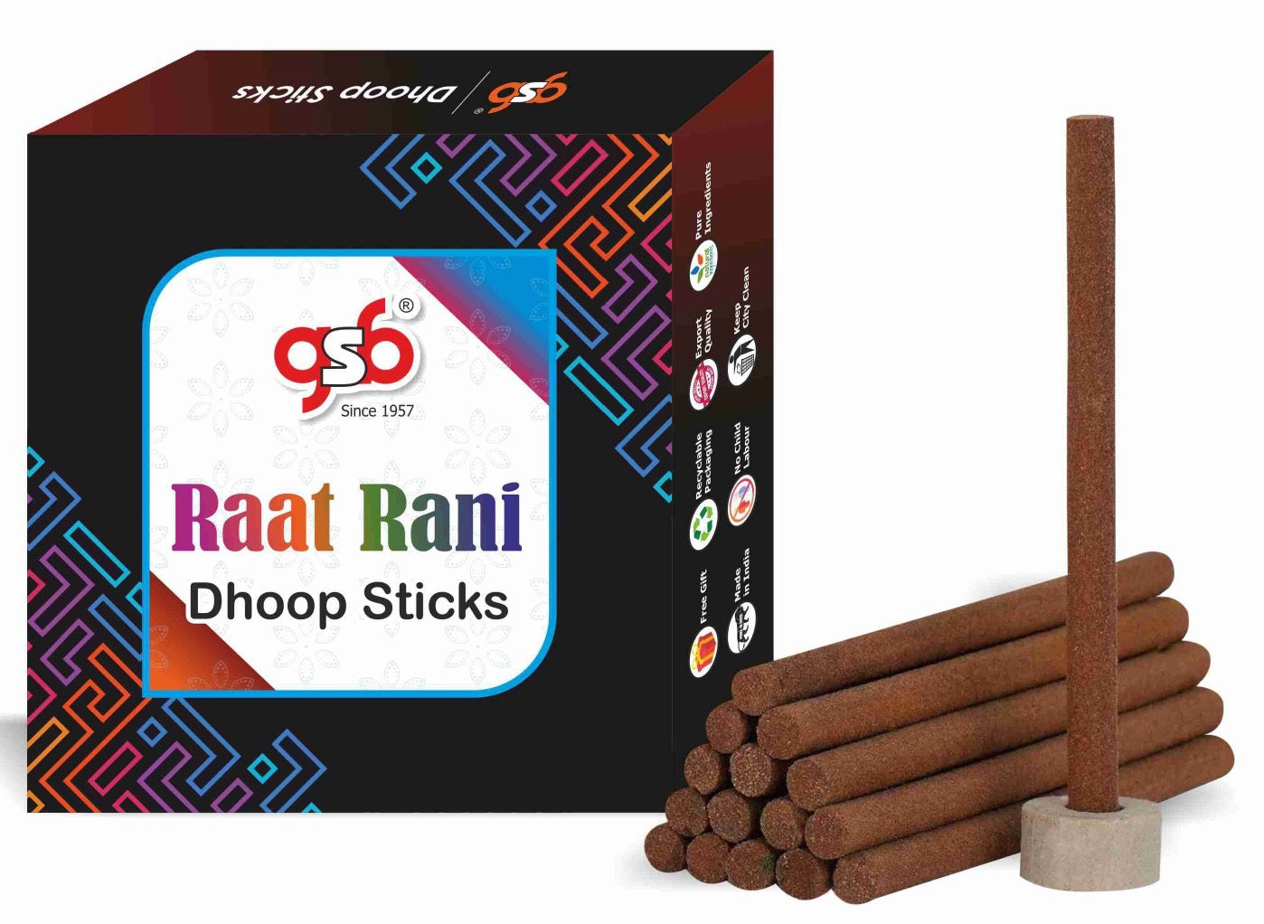 GSB Raat Rani Premium Dhoop Sticks with Stand Holder in Box. | Dhoop Batti | No Charcoal | No Bamboo