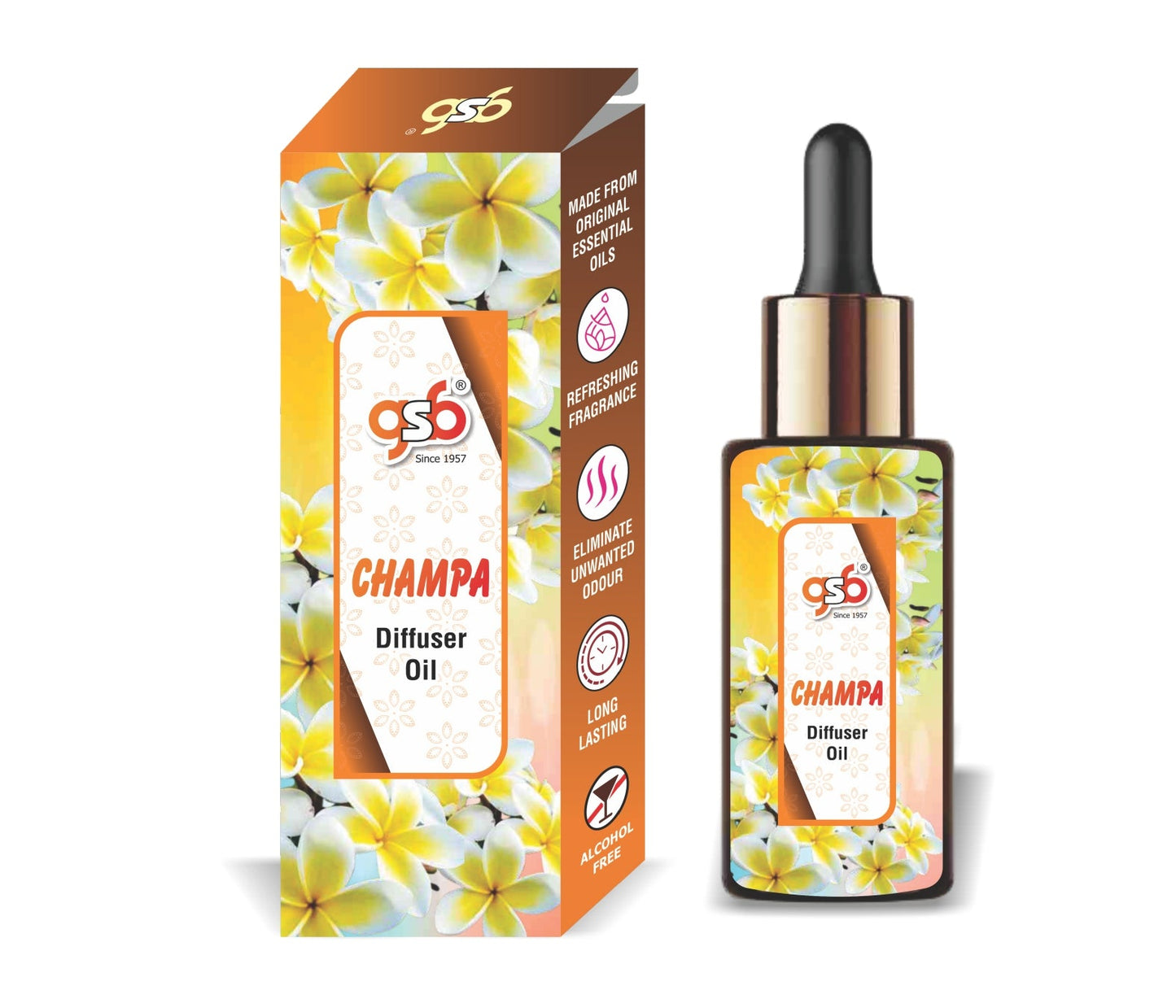 GSB Champa Diffuser Oil | Used In Reed Diffuser, Candle Burner, Electric Diffuser, Humidifiers and Air Revitalizer | Aromatherapy Oil