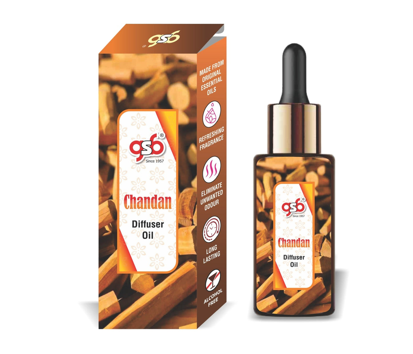 GSB Chandan Diffuser Oil | Used In Reed Diffuser, Candle Burner, Electric Diffuser, Humidifiers and Air Revitalizer | Aromatherapy Oil
