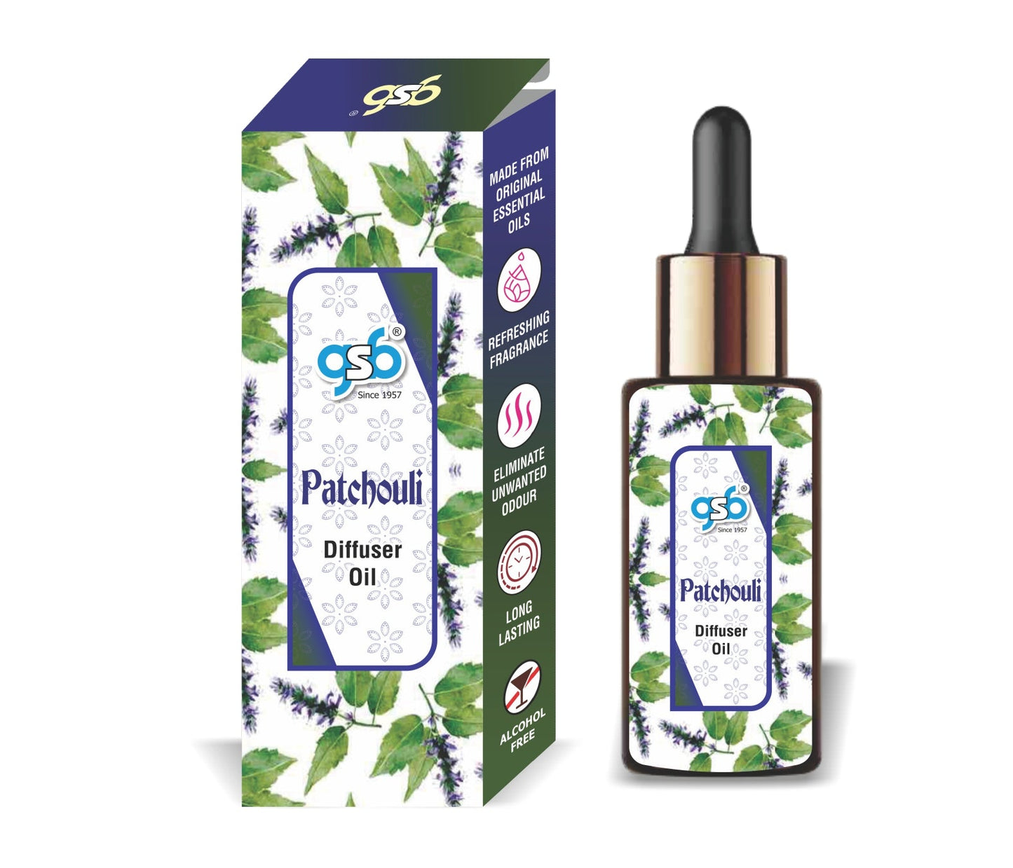 GSB Patchouli Diffuser Oil | Used In Reed Diffuser, Candle Burner, Electric Diffuser, Humidifiers and Air Revitalizer | Aromatherapy Oil
