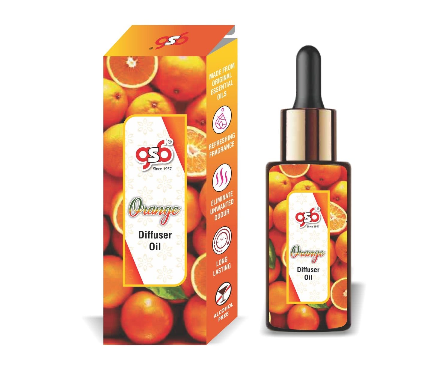 GSB Orange Diffuser Oil | Used In Reed Diffuser, Candle Burner, Electric Diffuser, Humidifiers and Air Revitalizer | Aromatherapy Oil
