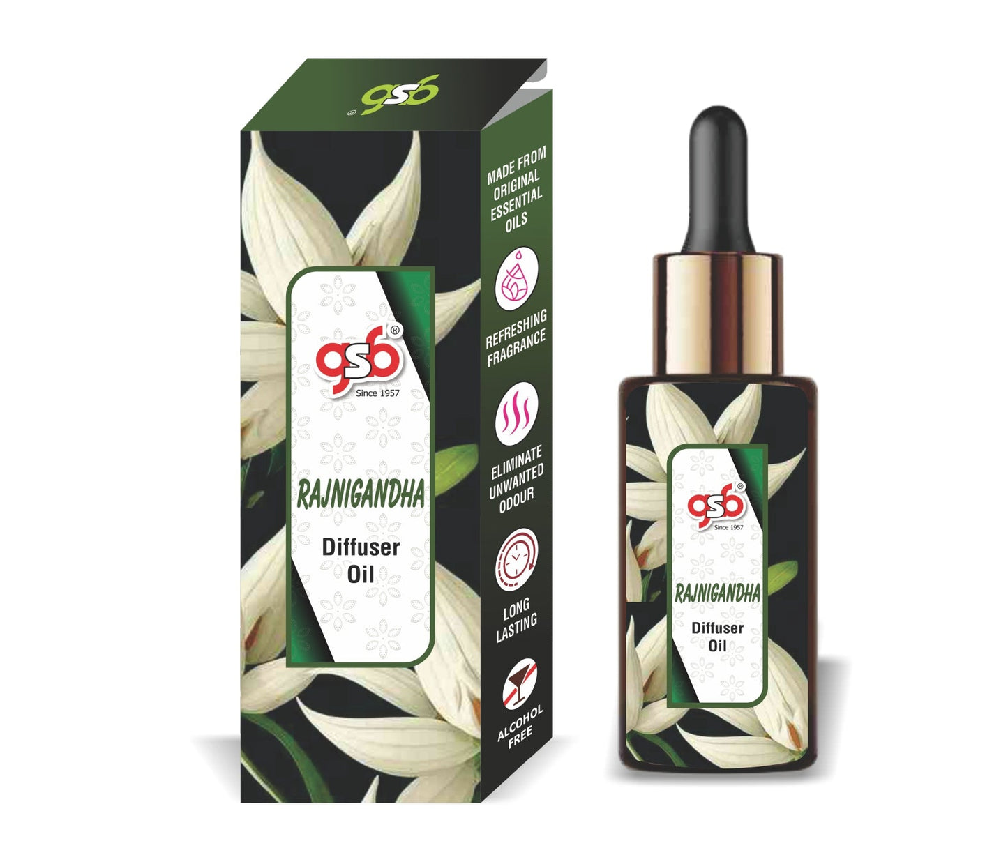 GSB Rajnigandha Diffuser Oil | Used In Reed Diffuser, Candle Burner, Electric Diffuser, Humidifiers and Air Revitalizer | Aromatherapy Oil