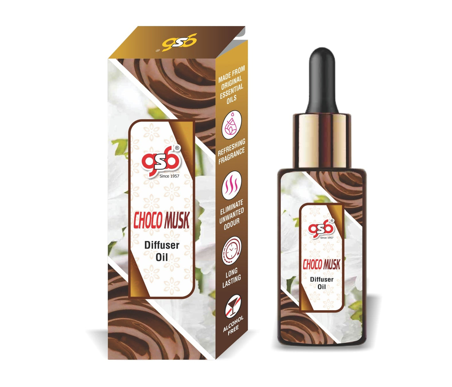 GSB Choco Musk Diffuser Oil | Used In Reed Diffuser, Candle Burner, Electric Diffuser, Humidifiers and Air Revitalizer | Aromatherapy Oil