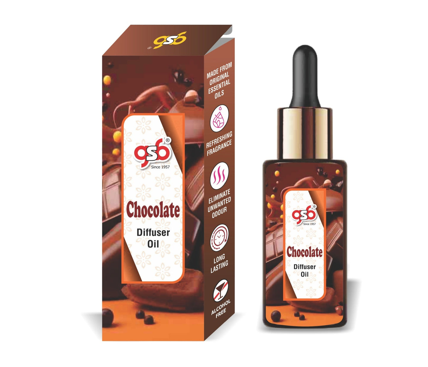 GSB Chocolate Diffuser Oil | Used In Reed Diffuser, Candle Burner, Electric Diffuser, Humidifiers and Air Revitalizer | Aromatherapy Oil