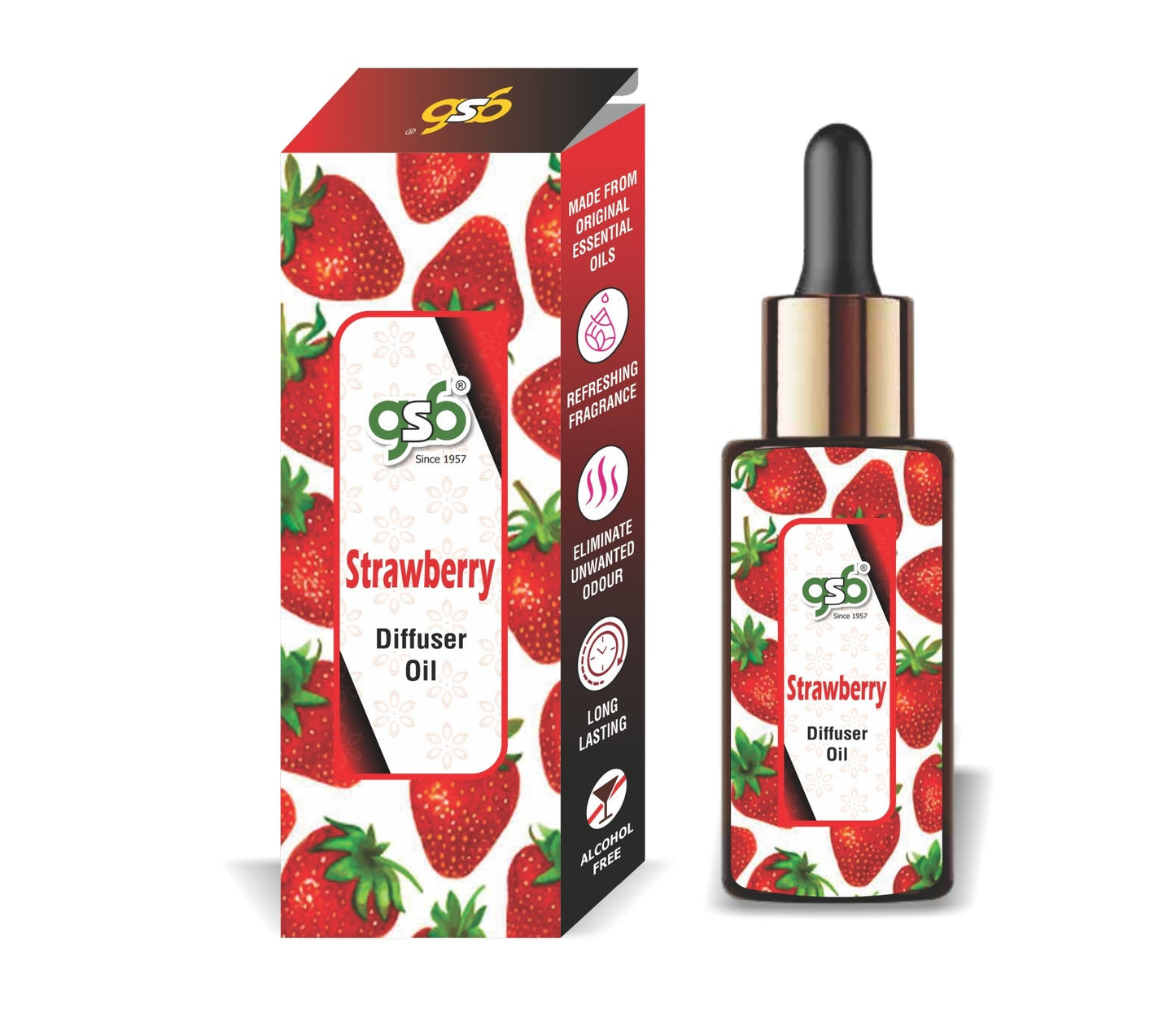GSB Strawberry Diffuser Oil | Used In Reed Diffuser, Candle Burner, Electric Diffuser, Humidifiers and Air Revitalizer | Aromatherapy Oil