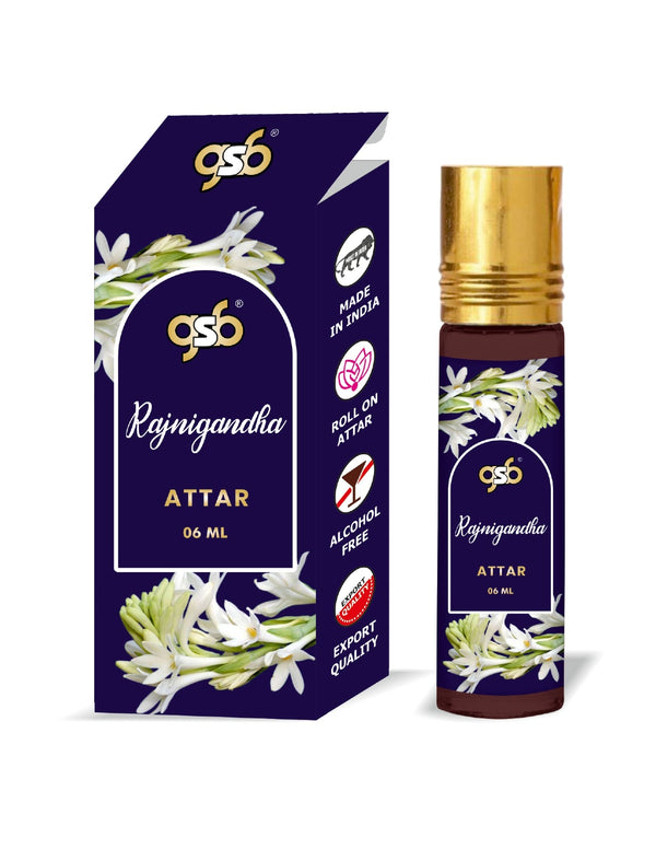 GSB Rajnigandha Pure Natural Attar/Itra/Perfume Roll On | Alcohol Free | Long Lasting | Undiluted | Unisex | 6 ml